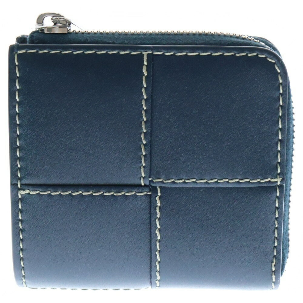 Bottega Veneta Square Compact Zip Around Wallet Navy Blue